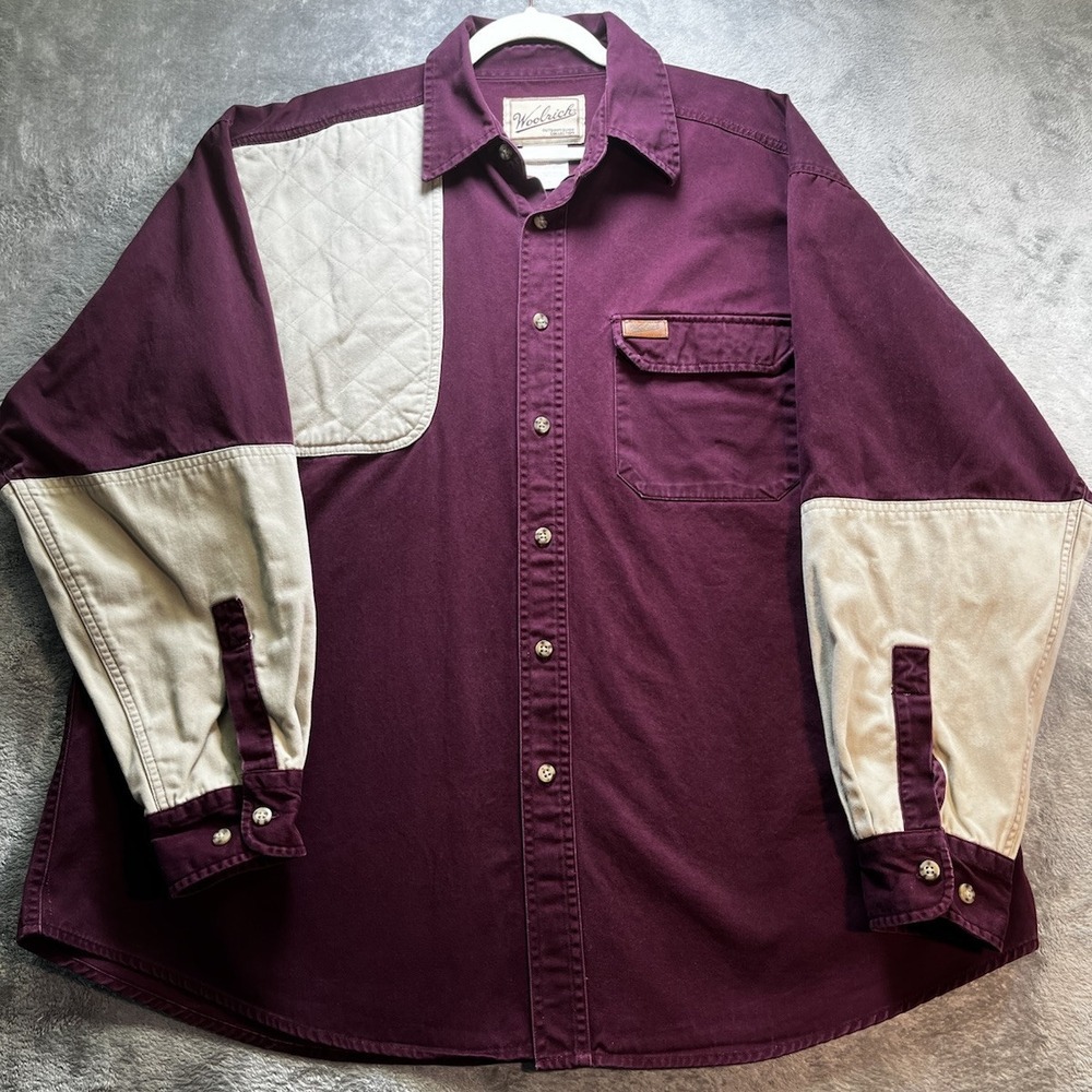 VINTAGE Woolrich Outdoor Guide Long‎ Sleeve Heavy Cotton Shirt Burgundy Mens XL